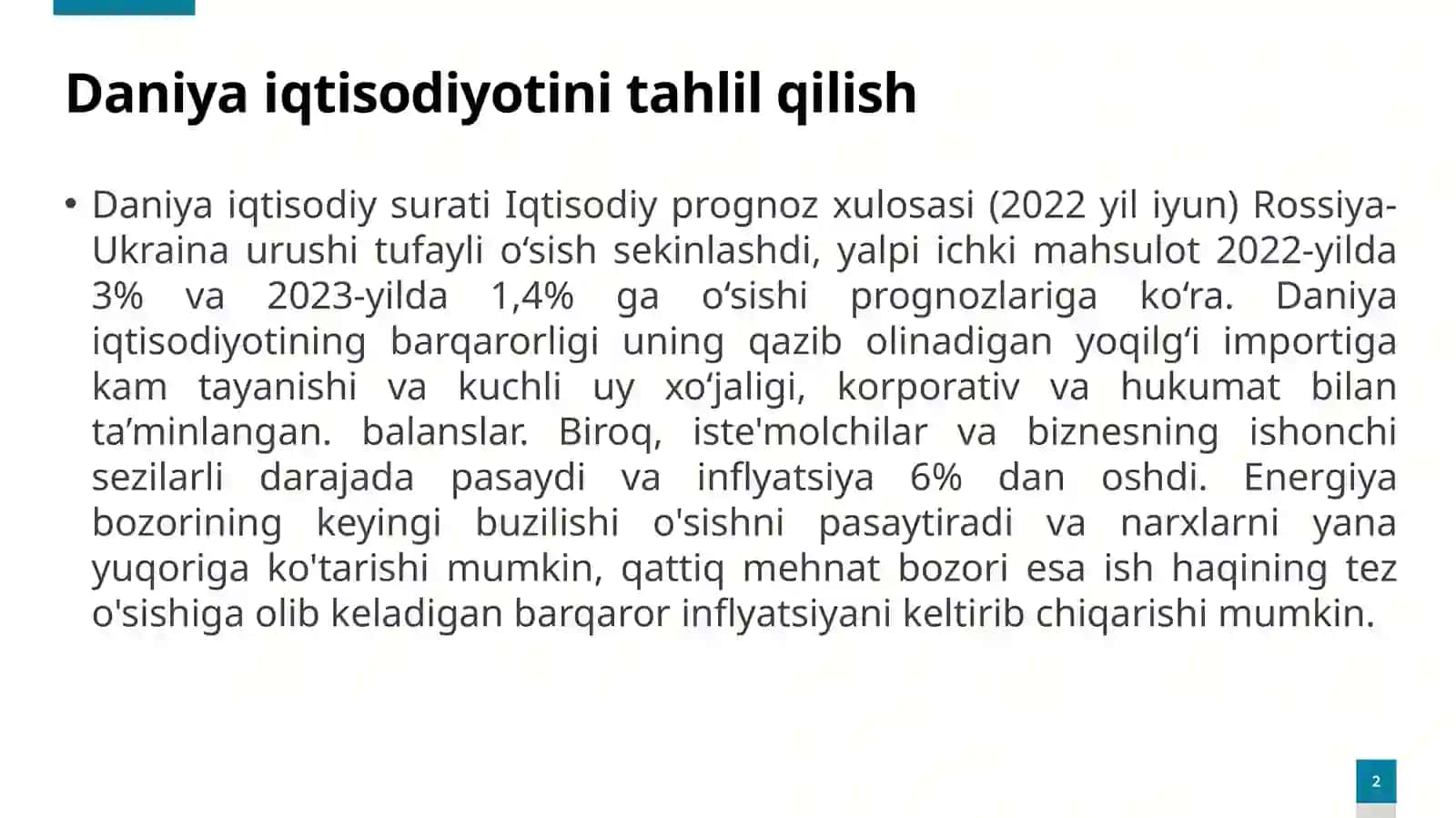 Daniya iqtisodiy surati Iqtisodiy prognoz xulosasi (2022 yil iyun) 2