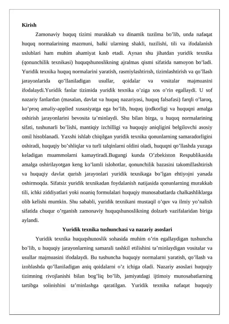 Yuridik texnikaning yuridik fanlar tizimidagi o'rni 2
