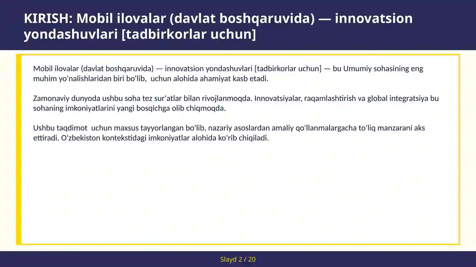 MOBIL ILOVALAR (DAVLAT BOSHQARUVIDA) — INNOVATSION YONDASHUVLARI [TADBIRKORLAR UCHUN] 2