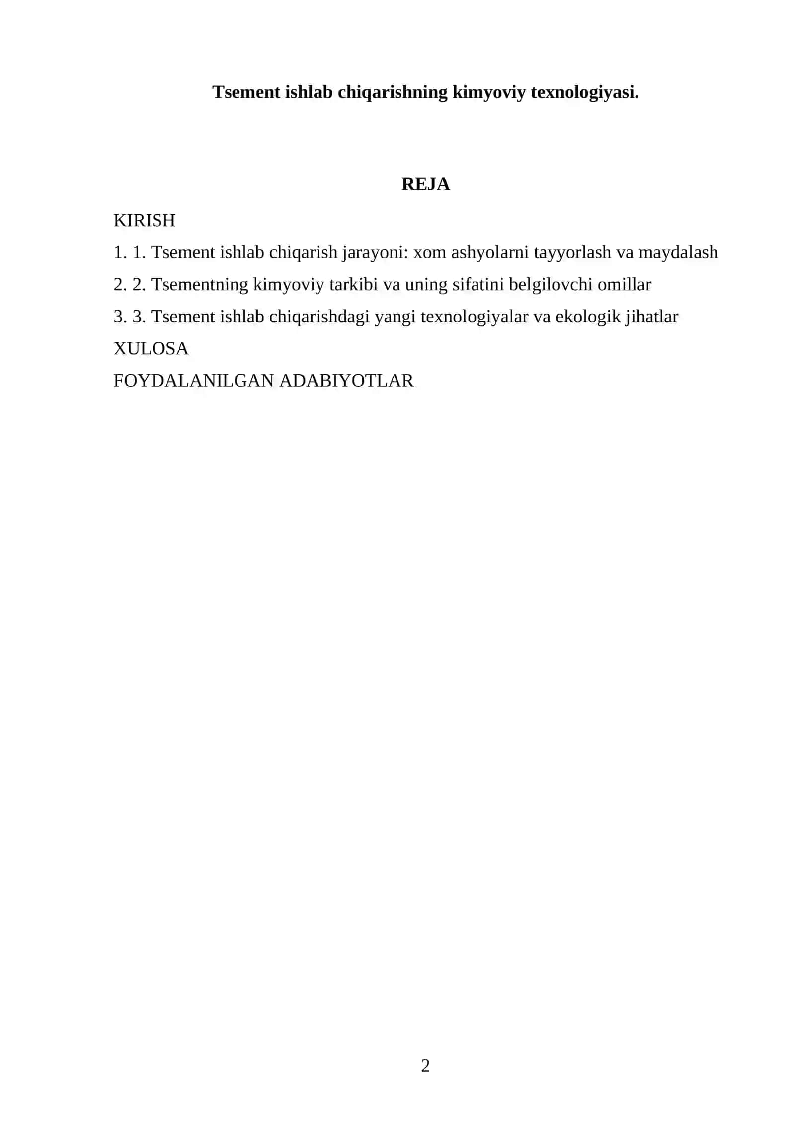Tsement ishlab chiqarishning kimyoviy texnologiyasi 2