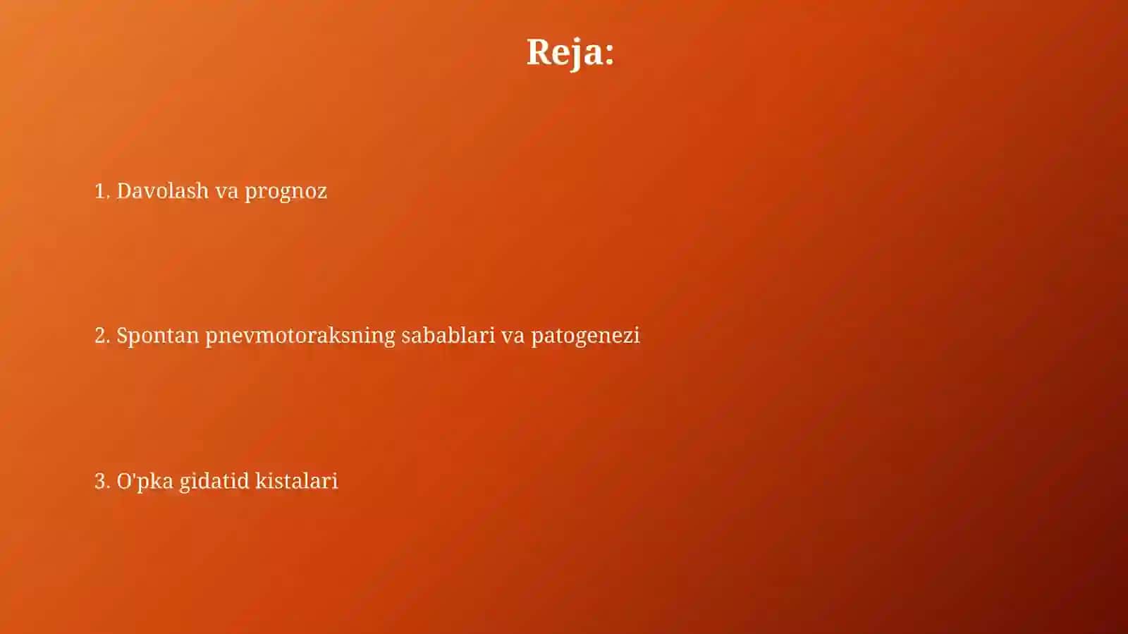 Opka noparazitar kistalari. Spontan pnevmotoraks 2