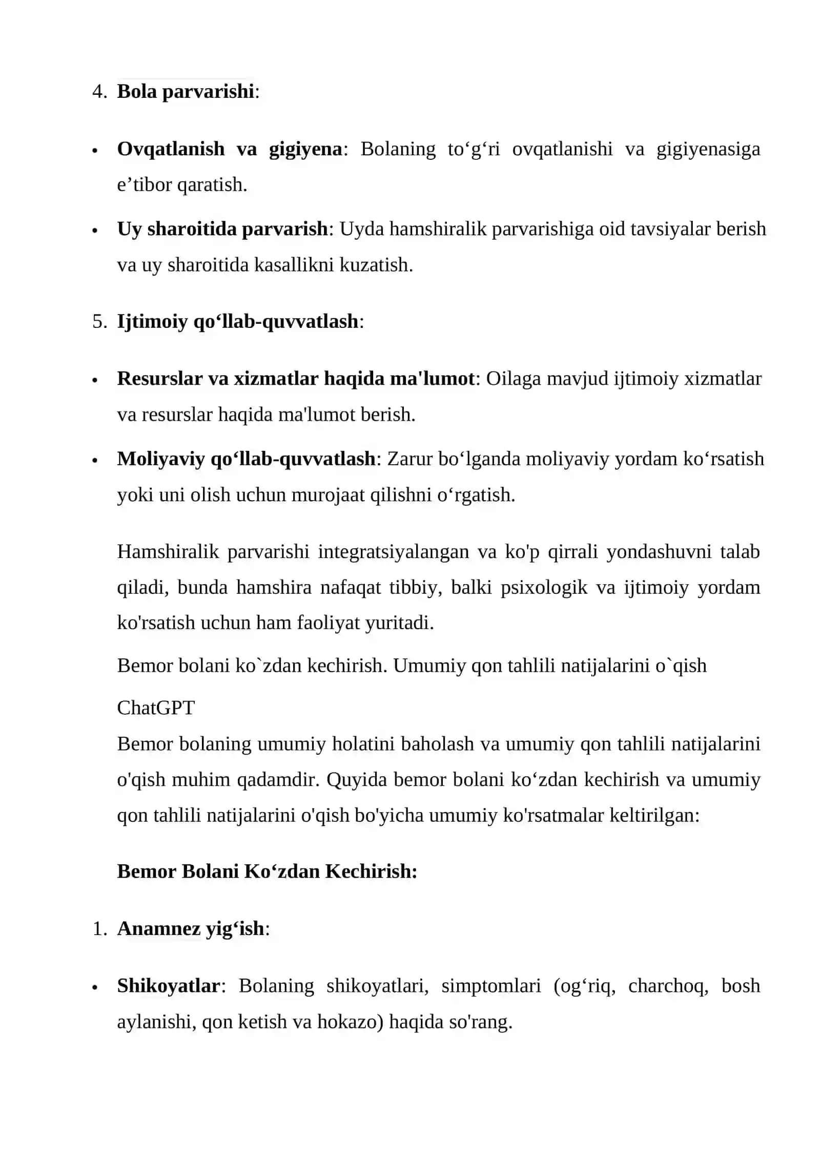 Qon va qon yaratish azolari kasalliklarida bola va uning oilasiga hamshiralik parvarishi 2