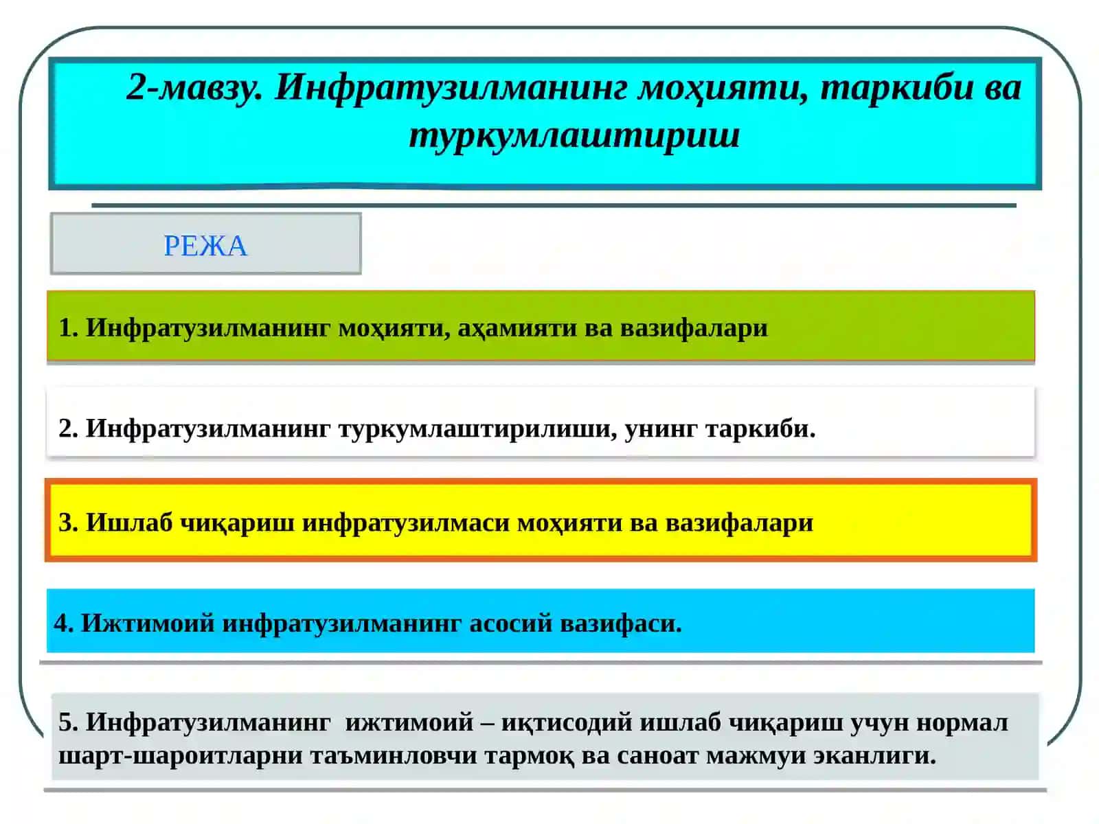 ИНФРАТУЗИЛМА ИҚТИСОДИЁТИ 2