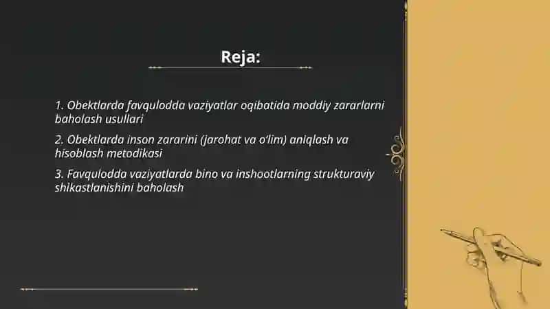 Obektlarda favqulodda vaziyatlar oqibatining zarar va talofatini aniqlash 2