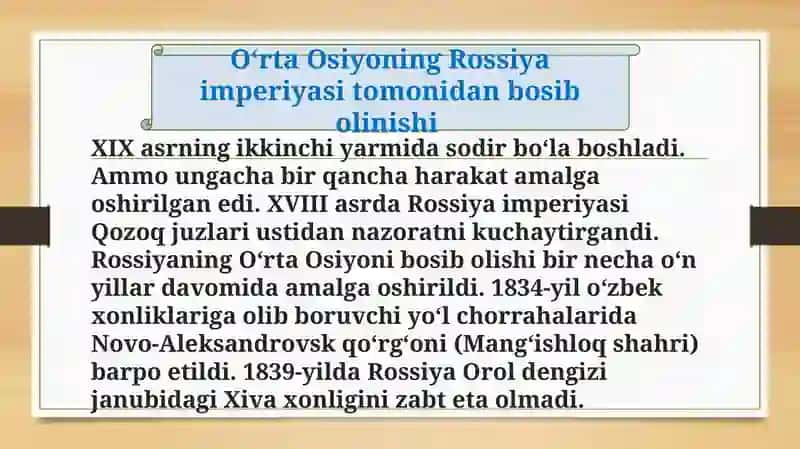 Chor Rossiyasining O’rta Osiyoga bosqini 2