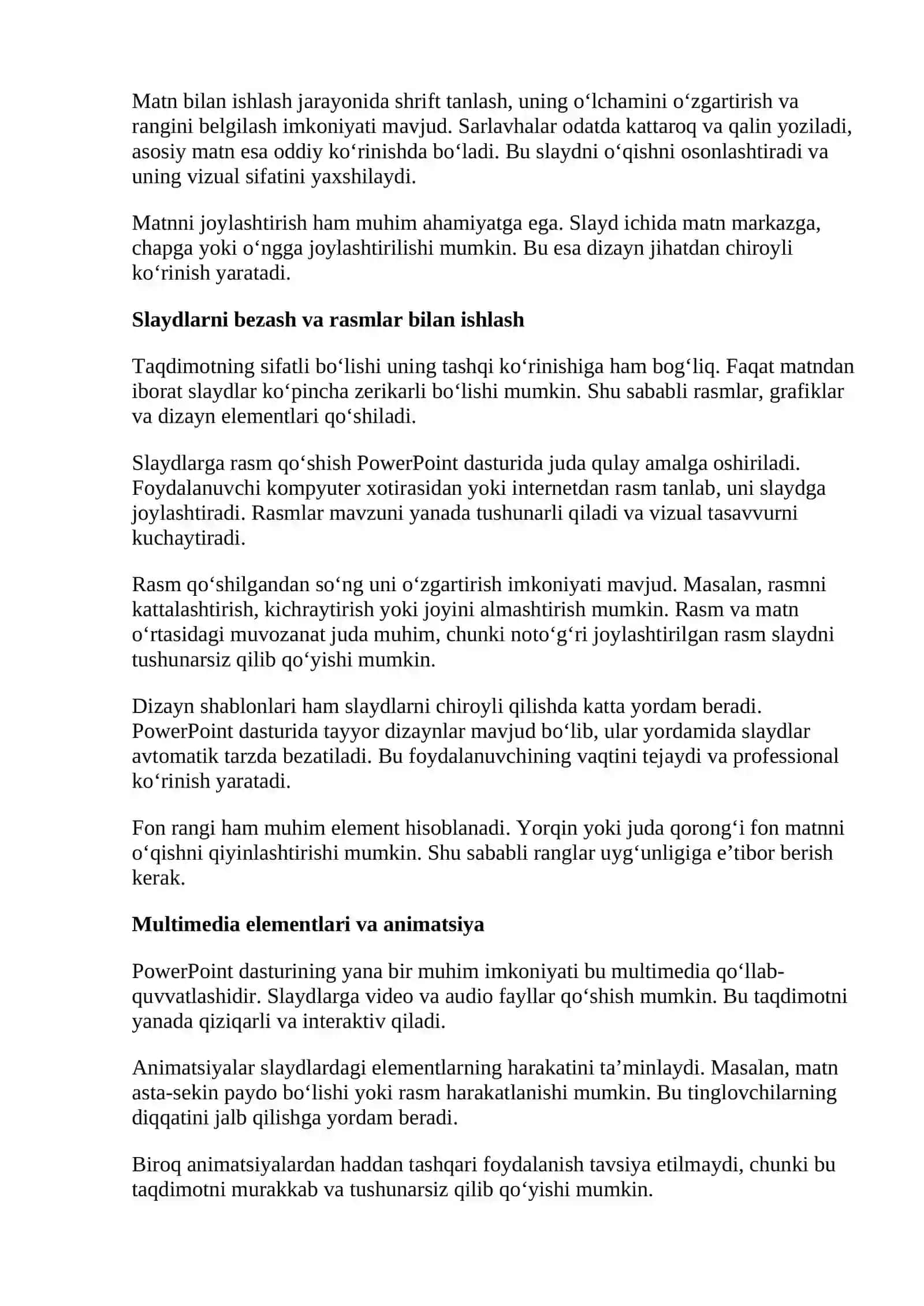 Taqdimotlar (PowerPoint) yaratish — slaydlar, matn va rasmlar bilan ishlash 2