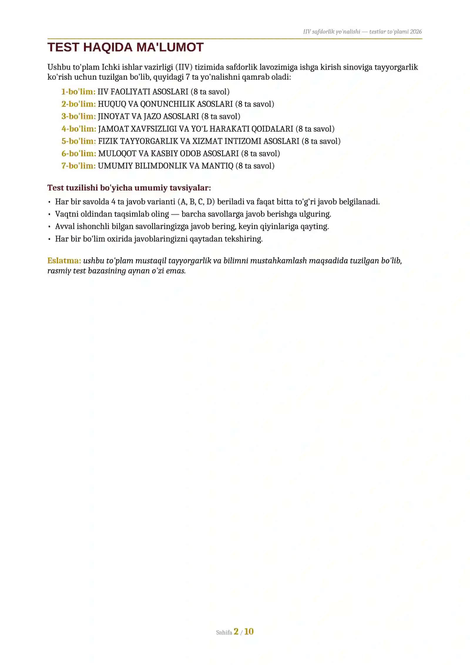 IIV safdorlik testlar 2