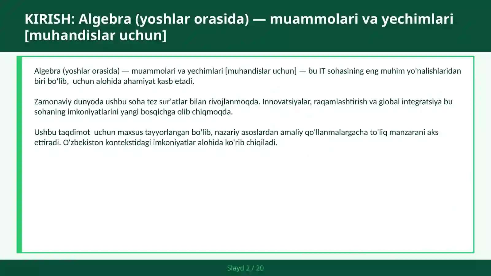 Algebra (Yoshlar orasida) - Muammolari va yechimlari [Muhandislar uchun] 2