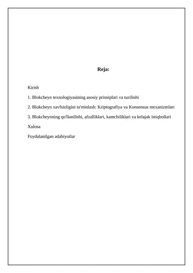 Mavzu: Blockcheyn ishlash tamoyili 2