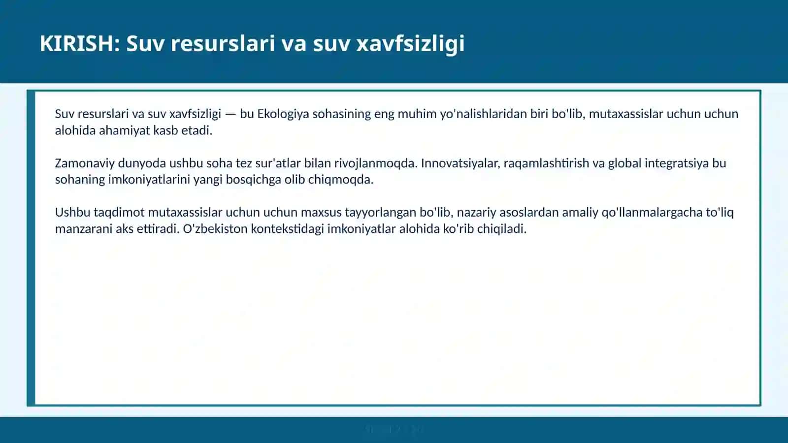 SUV RESURSLARI VA SUV XAVFSIZLIGI 2