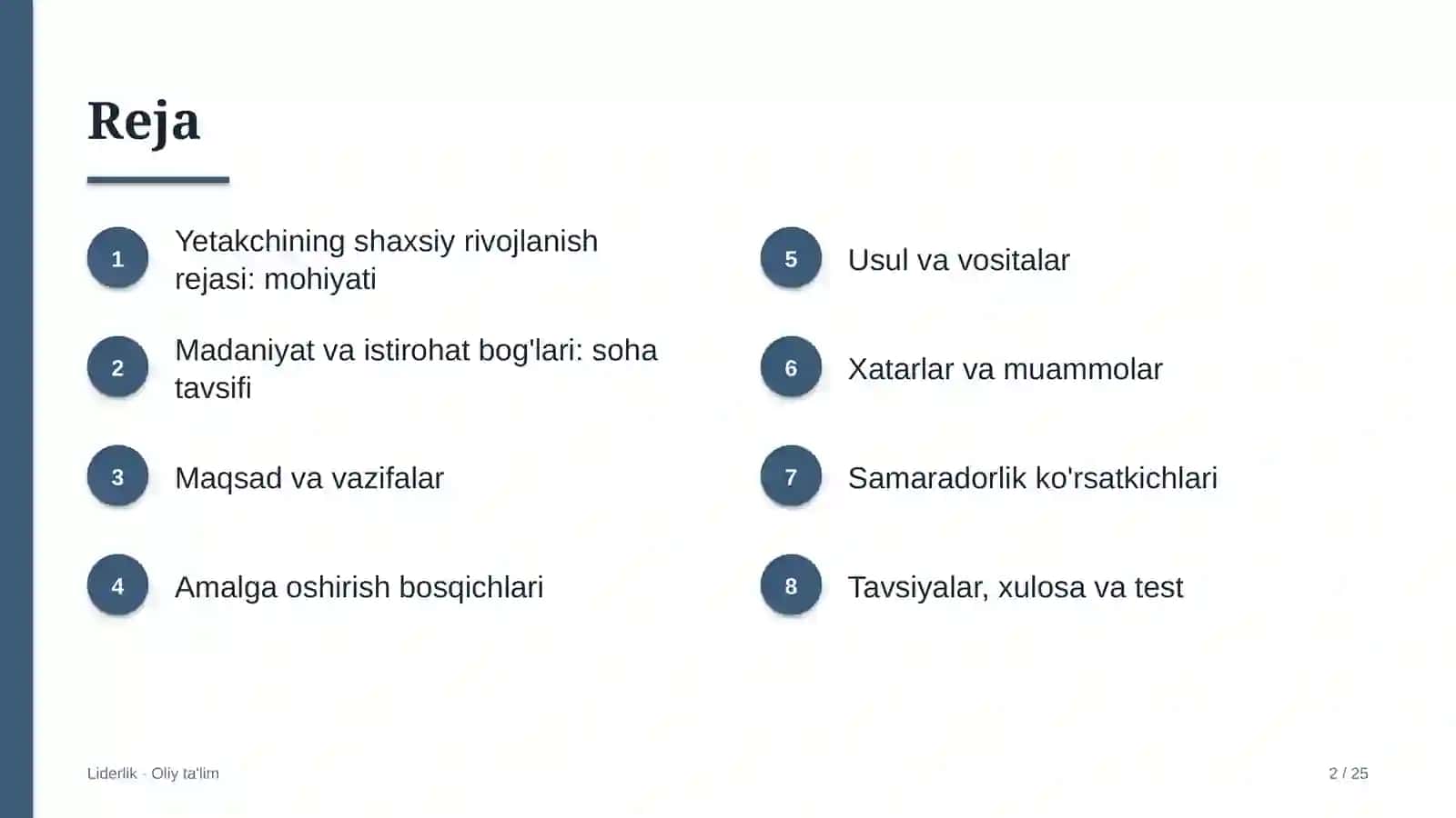 Madaniyat va istirohat bog'larida yetakchining shaxsiy rivojlanish rejasi 2