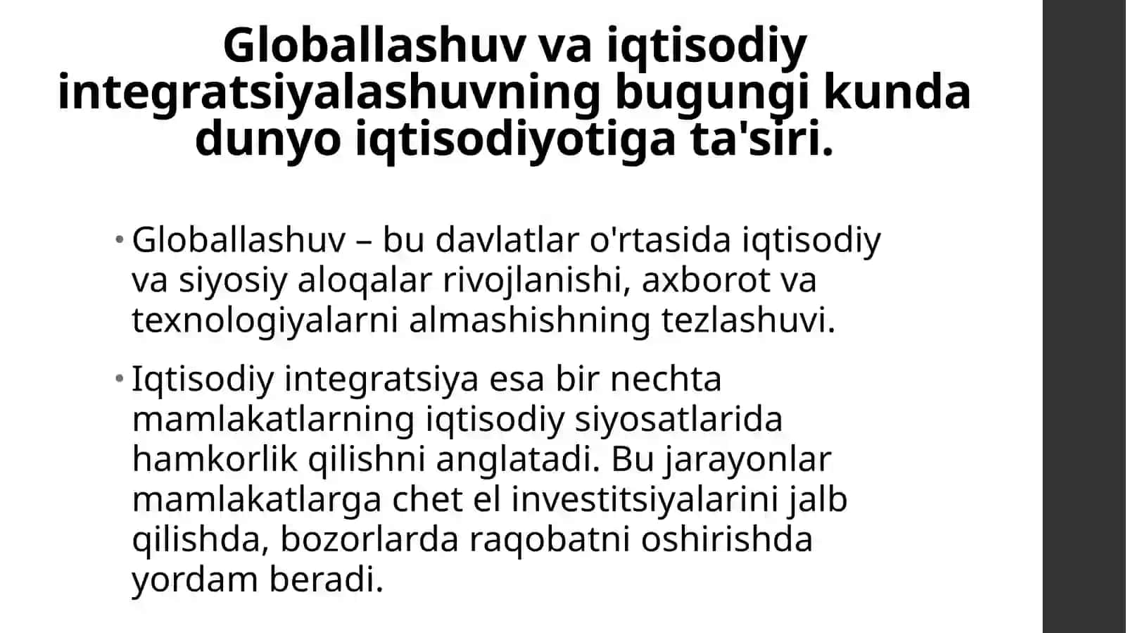Globallashuv va iqtisodiy integratsiyalashuv 2