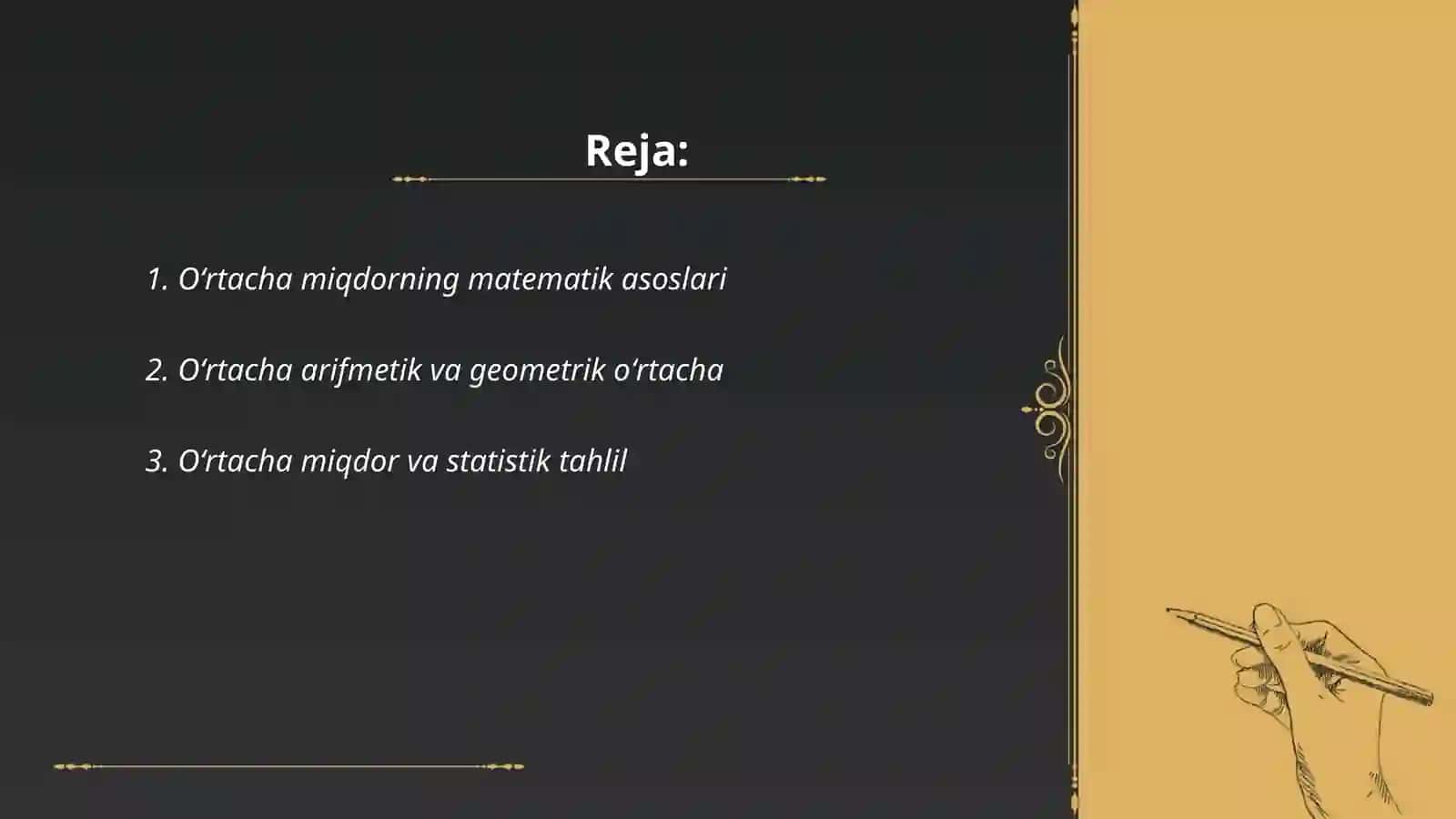 Oʻrtacha miqdorning matematik asoslari 2