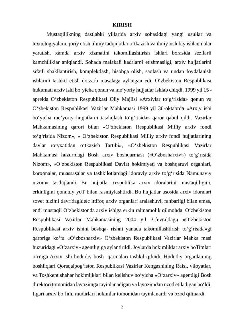 O‘zbekiston Respublikasida Vazirlar Mahkamasi tomonidan arxiv sohasida qabul qilingan qarorlar 2