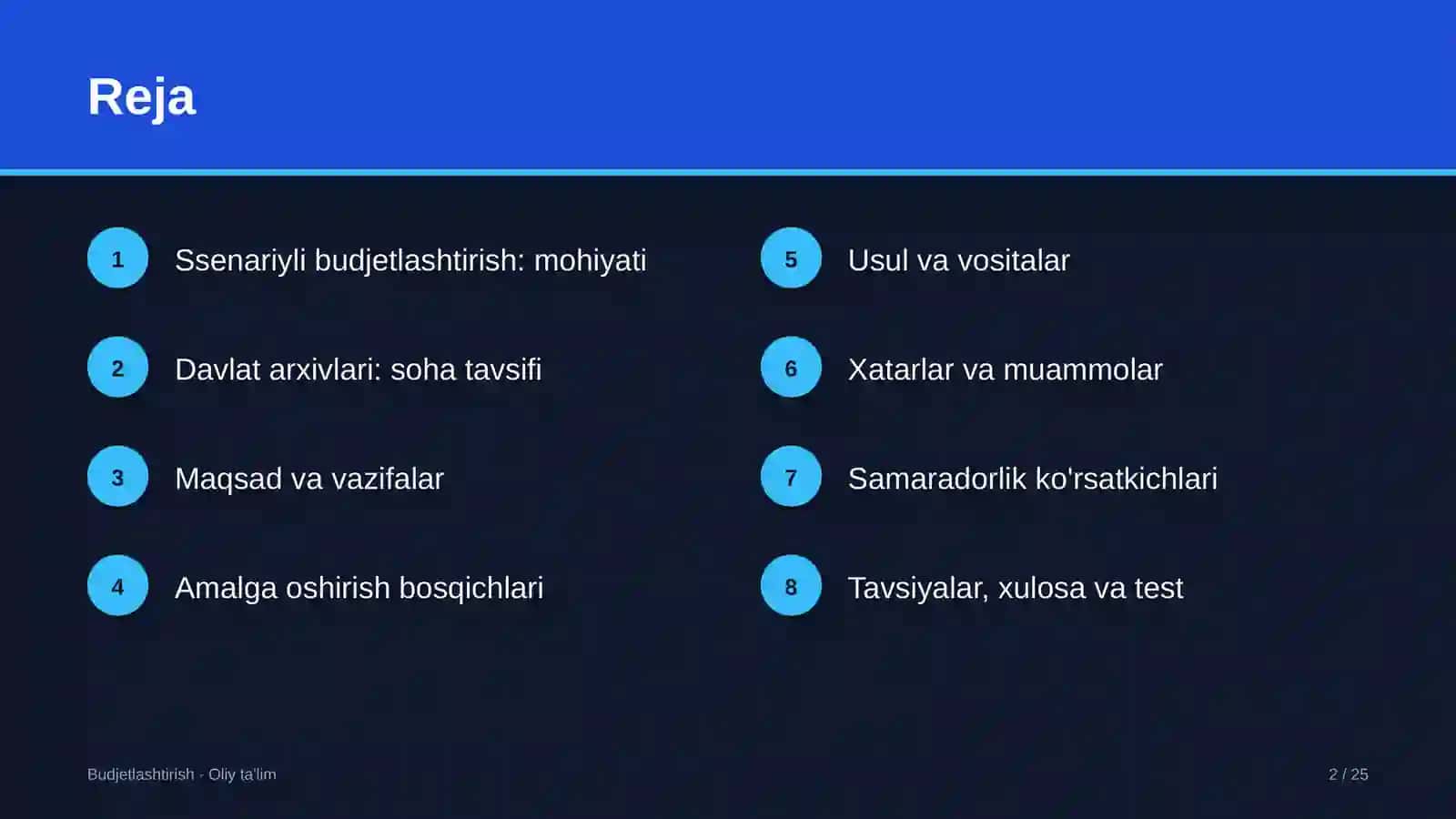 Davlat arxivlarida stsenariyli budjetlashtirish 2