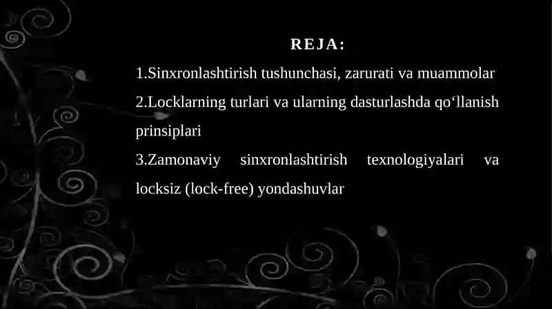 Sinxronlashtirish mexanizmi va locklar 2