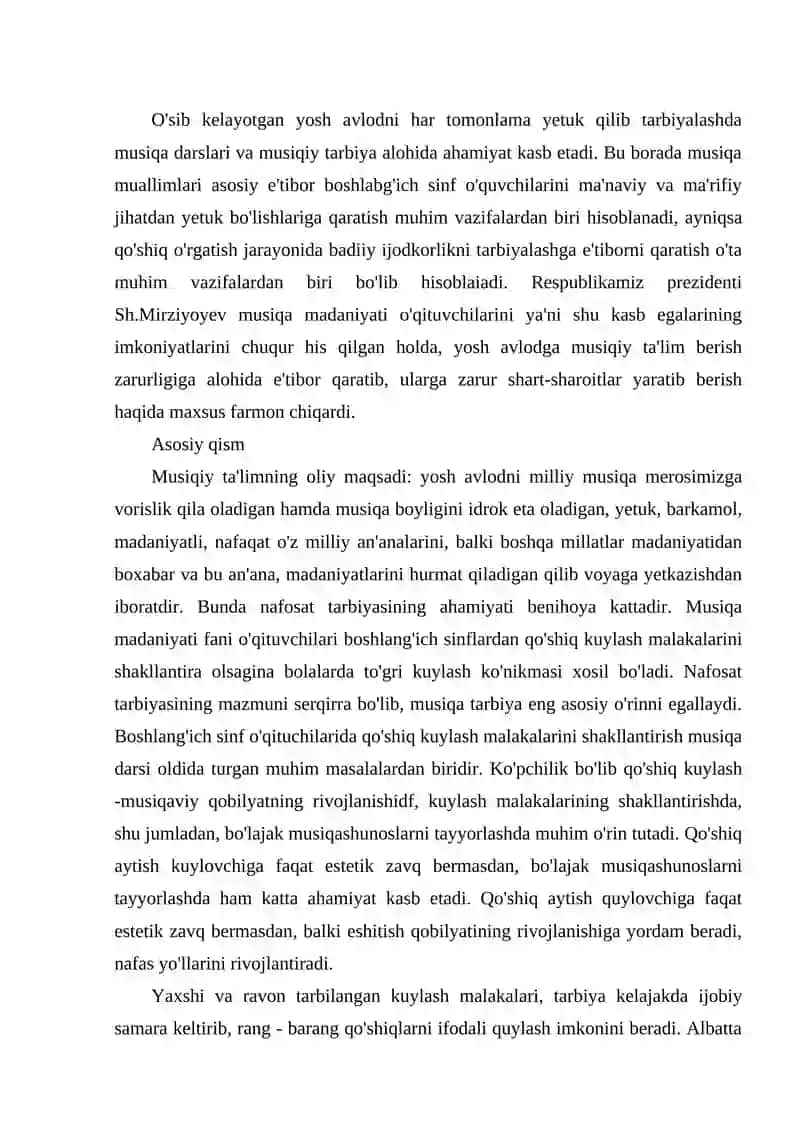 Qo'shiq kuylash malakalarini shakillantirish bosqichlarini tasniflash 2