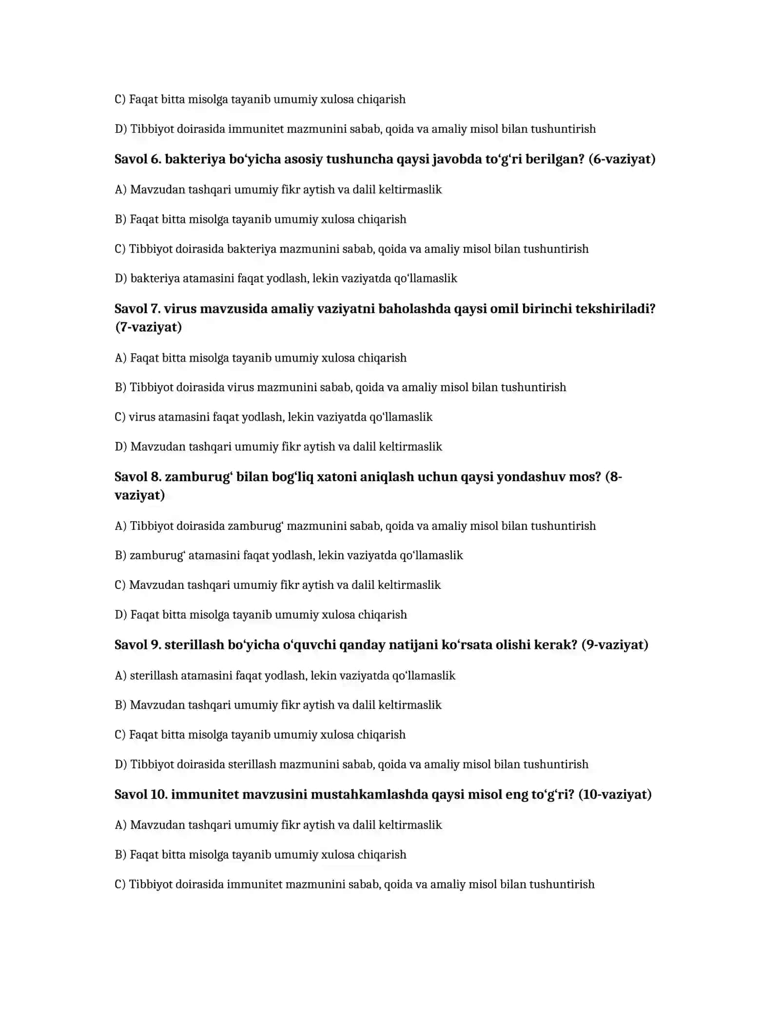 Mikrobiologiya kirish kursi — 100 test 2