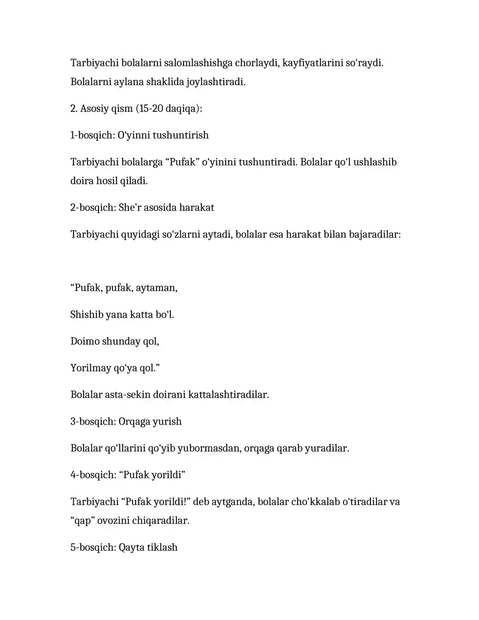“Pufak” o‘yini asosida harakatli mashg‘ulot ishlanmasi 2