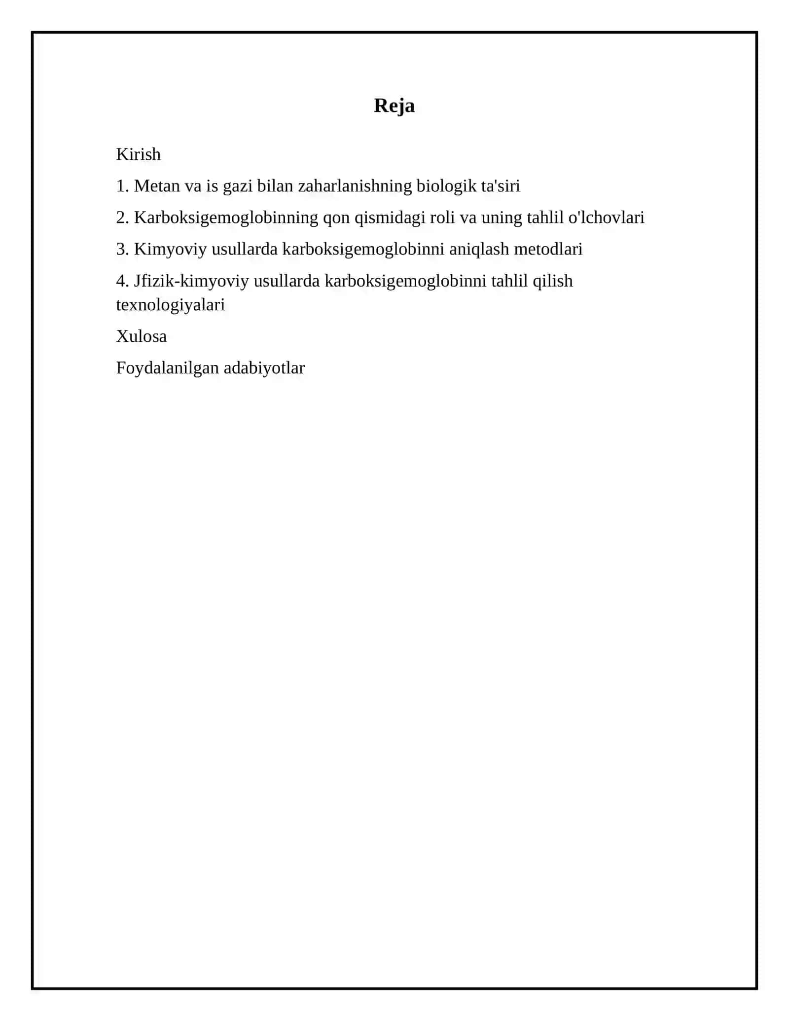 Metan va is gazi bilan zaharlanish. Karboksigemoglobinni qondan kimyoviy va jfizik-kimyoviy usullarda tahlil qilish 2