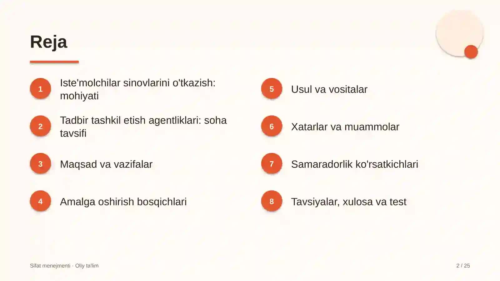 tadbirlarni tashkil etish agentliklarida iste'molchilar sinovlarini o'tkazish 6595 2