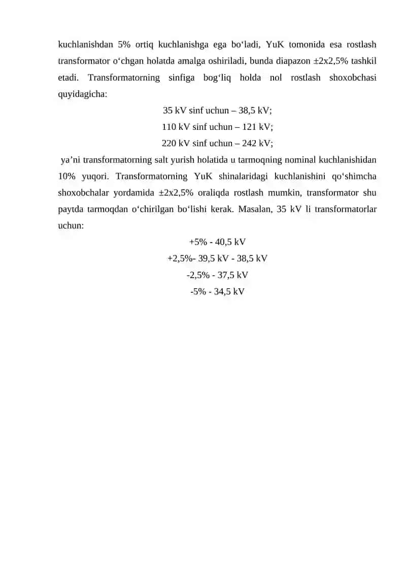 8-Amaliy mashg’ulot.Kuch transformatorlari va avtotransformatorlarni texnik ko‘rsatkichlarini o‘rganish. 2