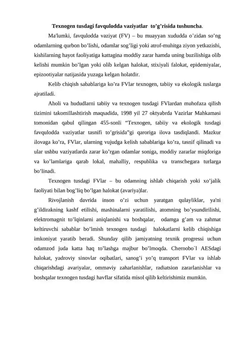Texnogen tusdagi favqulodda vaziyatlar to‘g‘risida tushuncha 2