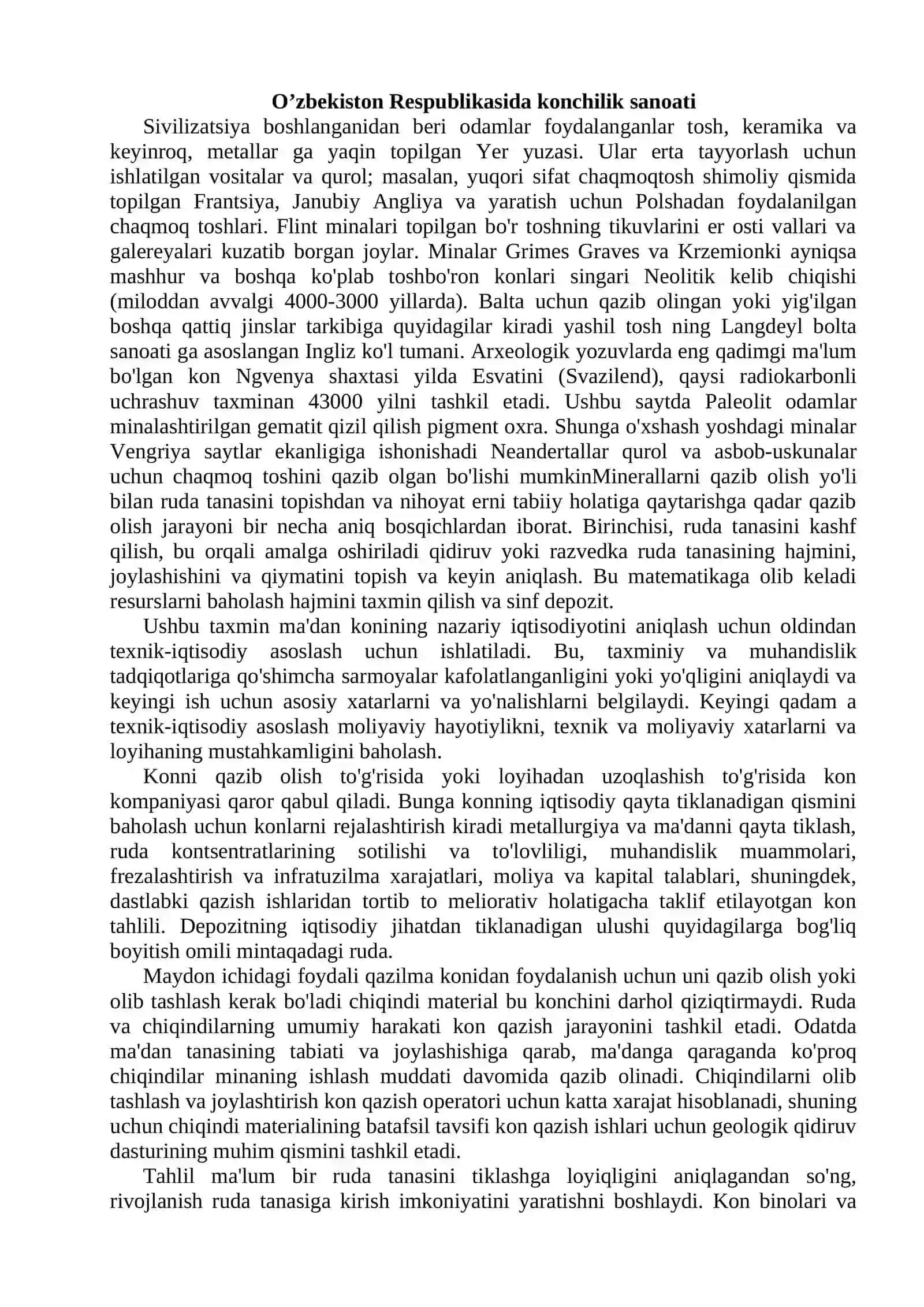 O’zbekistonda konchilik sanoatining o’rni va axamiyati 2