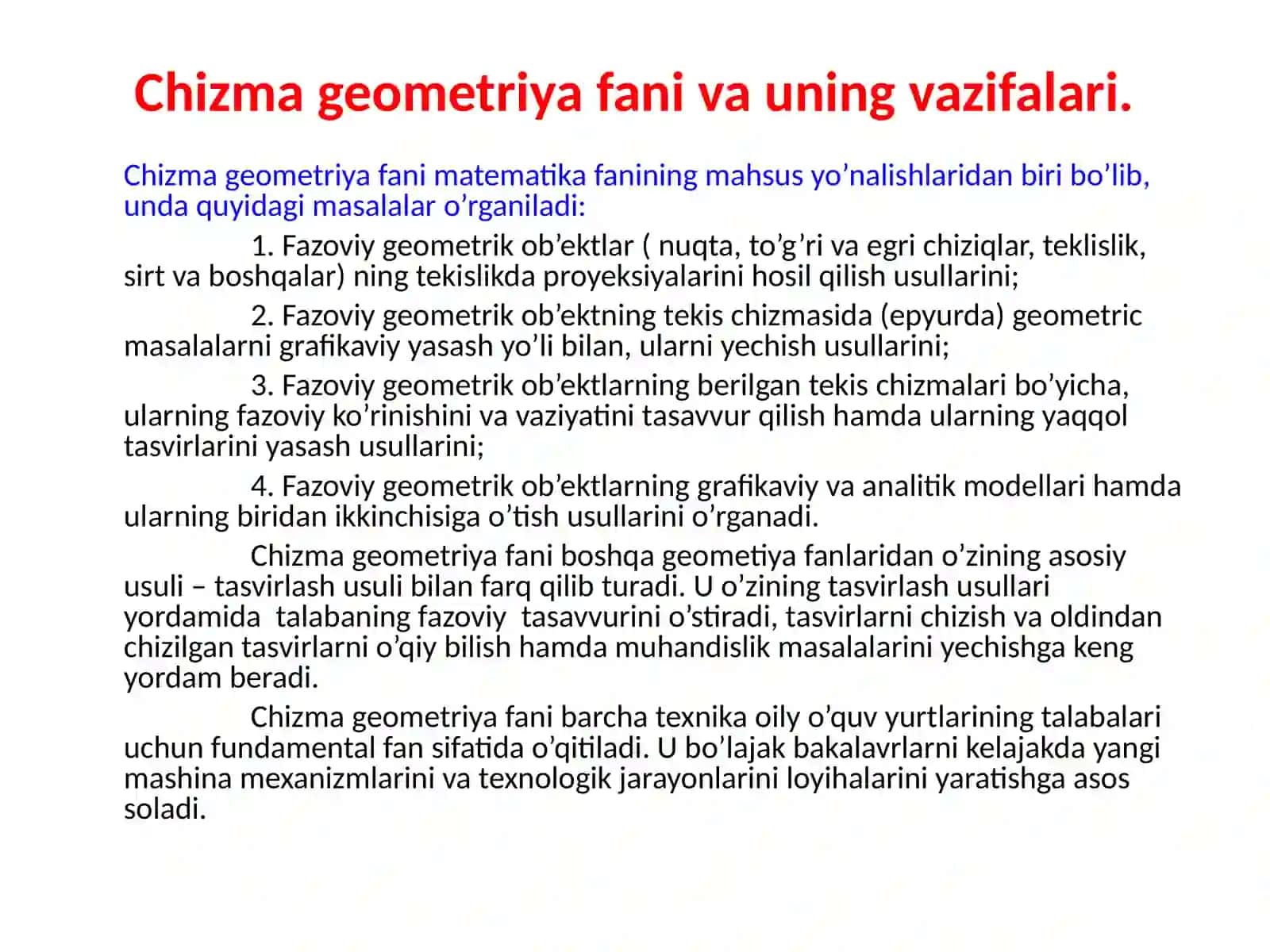 Chizma geometriya fan va uning vazifalari 2
