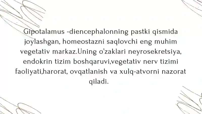 GIPOTALAMUS O’ZAKLARI VA ULARNING KLINIK AHAMIYATI 2