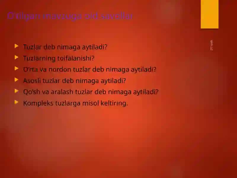 Tuzlarning olinishi va xossalari 2