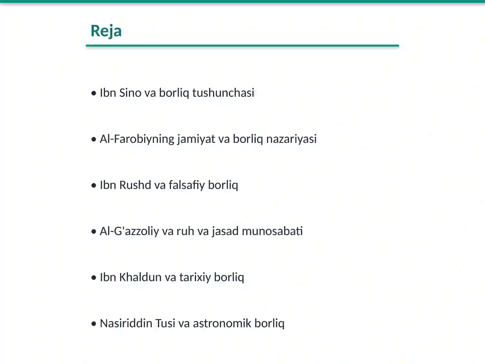 Sharq mutafakkirlarining borliq haqidagi ta'limotlari 2
