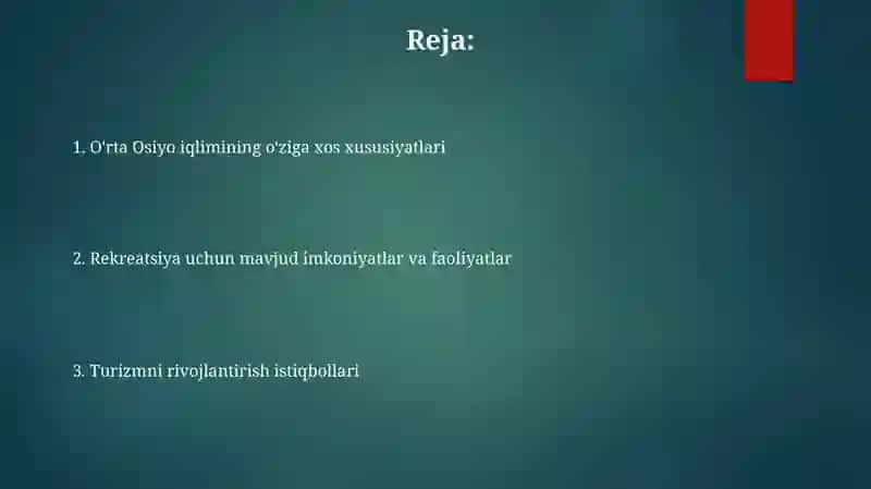 O'rta Osiyo iqlimidan rekratsion maqsadlarda foydalanish 2