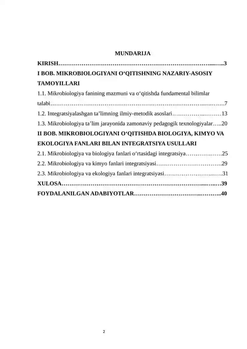 MIKROBIOLOGIYANI O‘QITISHDA INTEGRATSIYALASHGAN YONDASHUV (BIOLOGIYA, KIMYO, EKOLOGIYA BILAN) 2