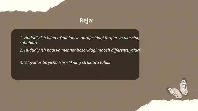 Hududiy balandlik va mehnat bozori muammolarni tahlil qilish 2