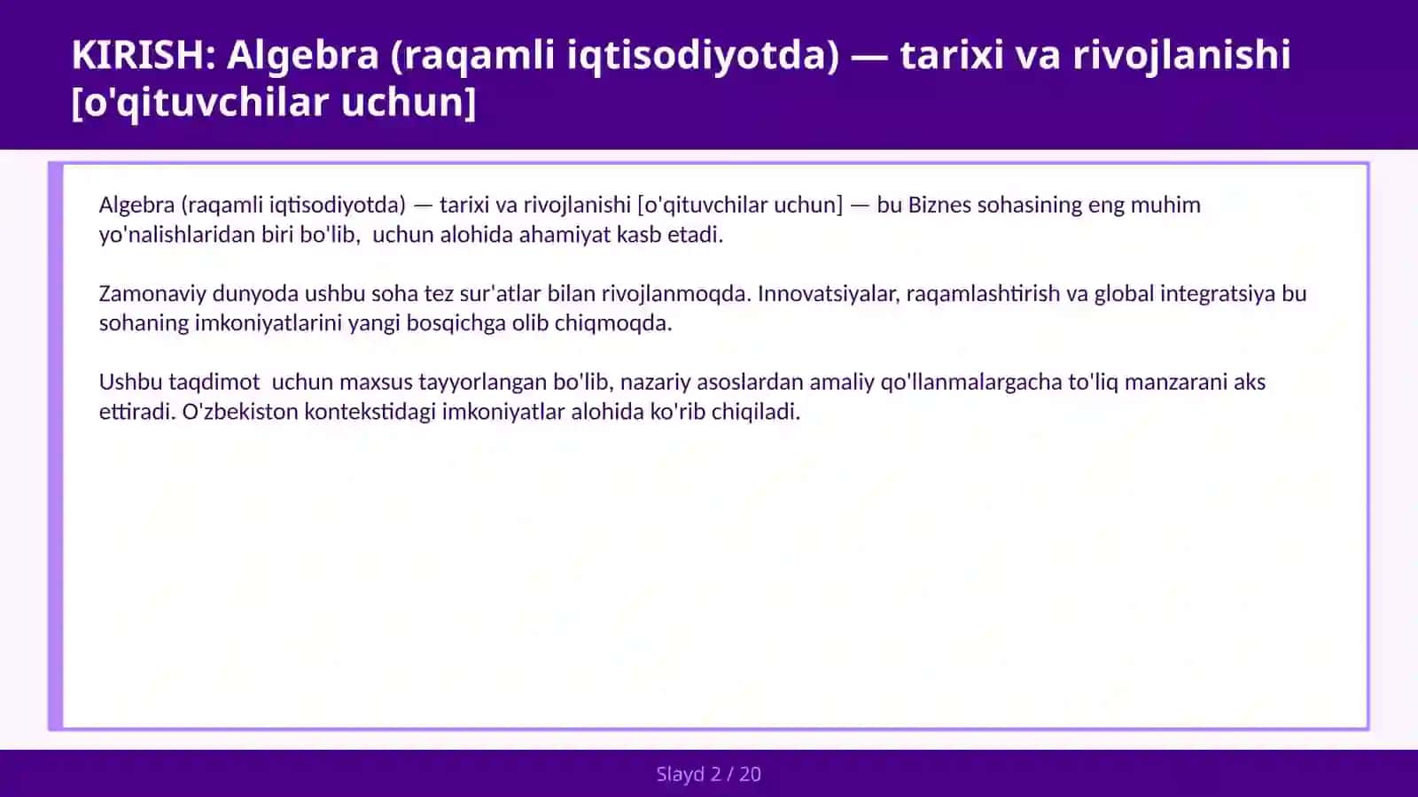 Algebra (Raqamli Iqtisodiyotda) - Tarixi va Rivojlanishi [O'qituvchilar uchun] 2