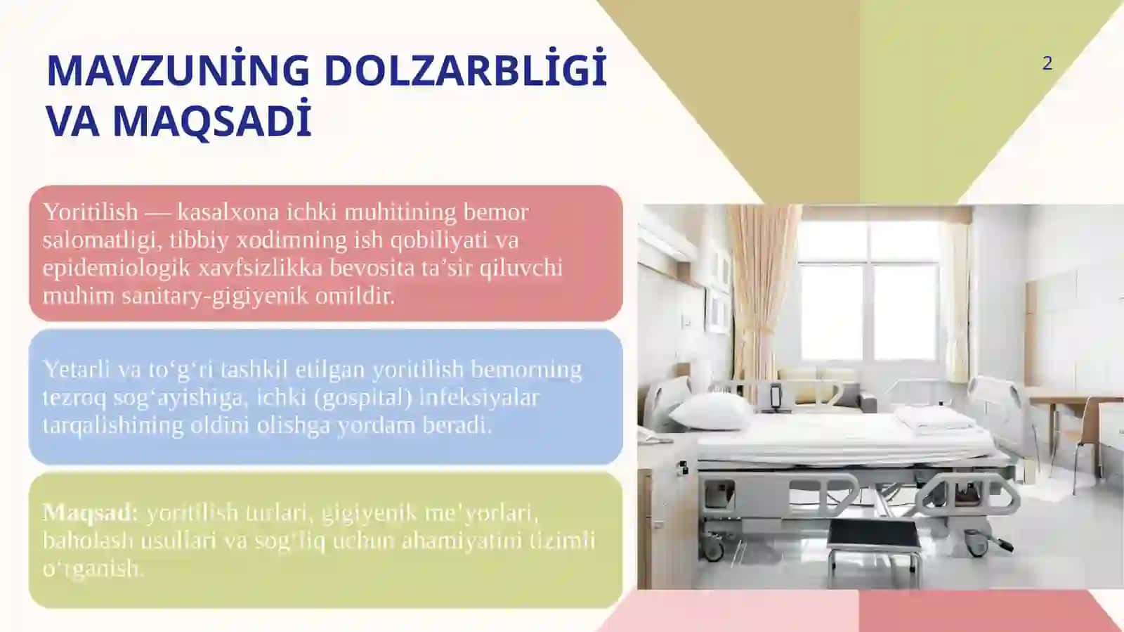Kasalxona xonalarida yoritilishning gigiyenik ahamiyati 2