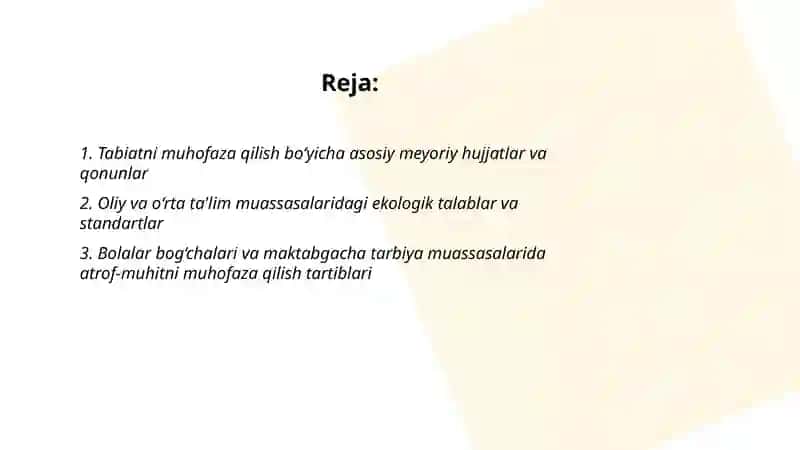 Tabiatni muhofaza qilish masalalarini meyoriy hujattlarda yoritilishi 2