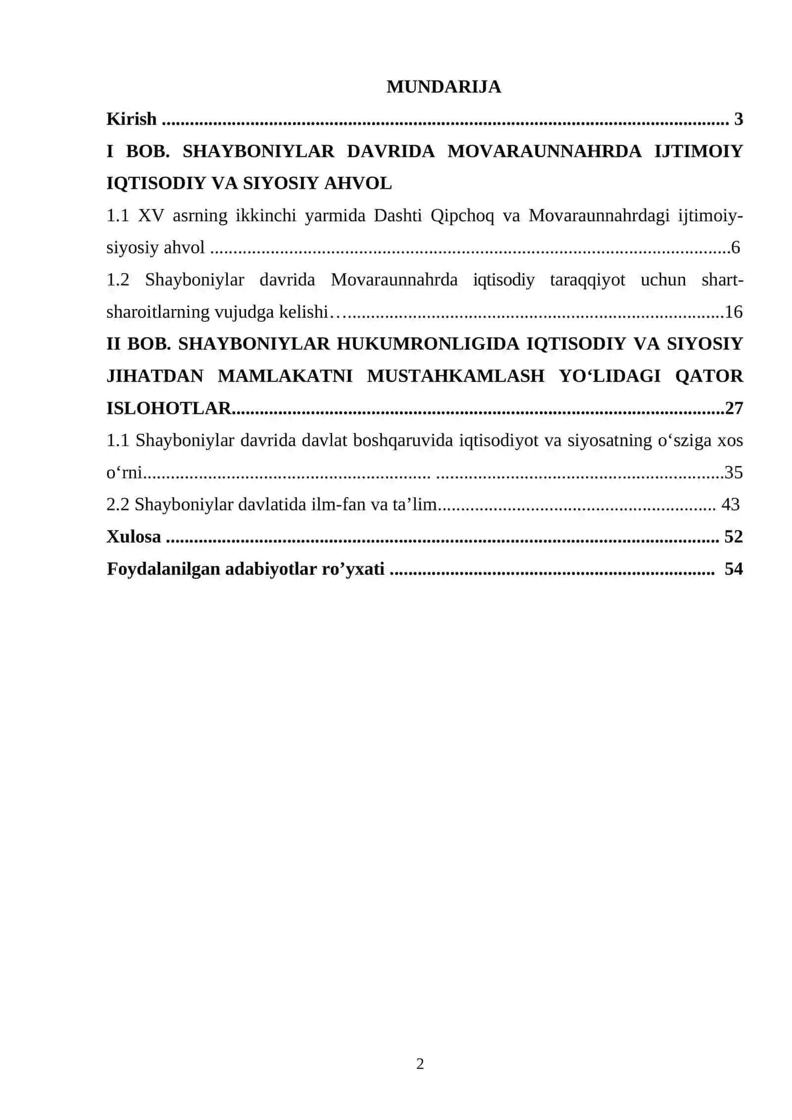 XVI asrning boshlari XVIII asr o‘rtalarida Buxoro Xonligida ijtimoiy-siyosiy, madaniy va tashqi aloqalari 2