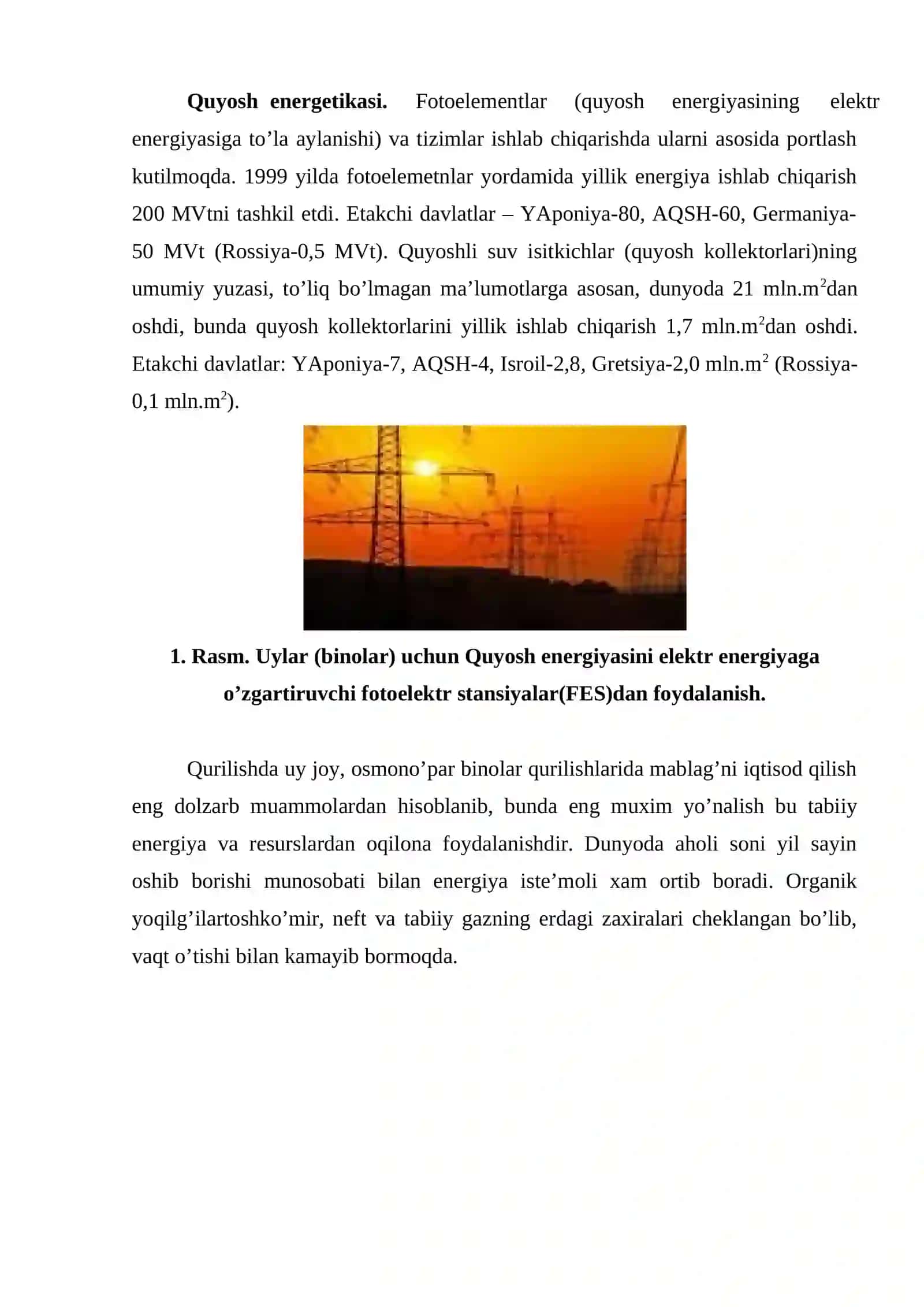 Quyosh elektr stansiyalari (QES) 2
