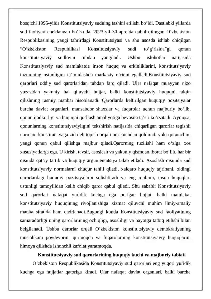O‘zbekiston Respublikasi Konstitutsiyaviy sudining qarorlarining yuridik ahamiyati va tuzilishi 2