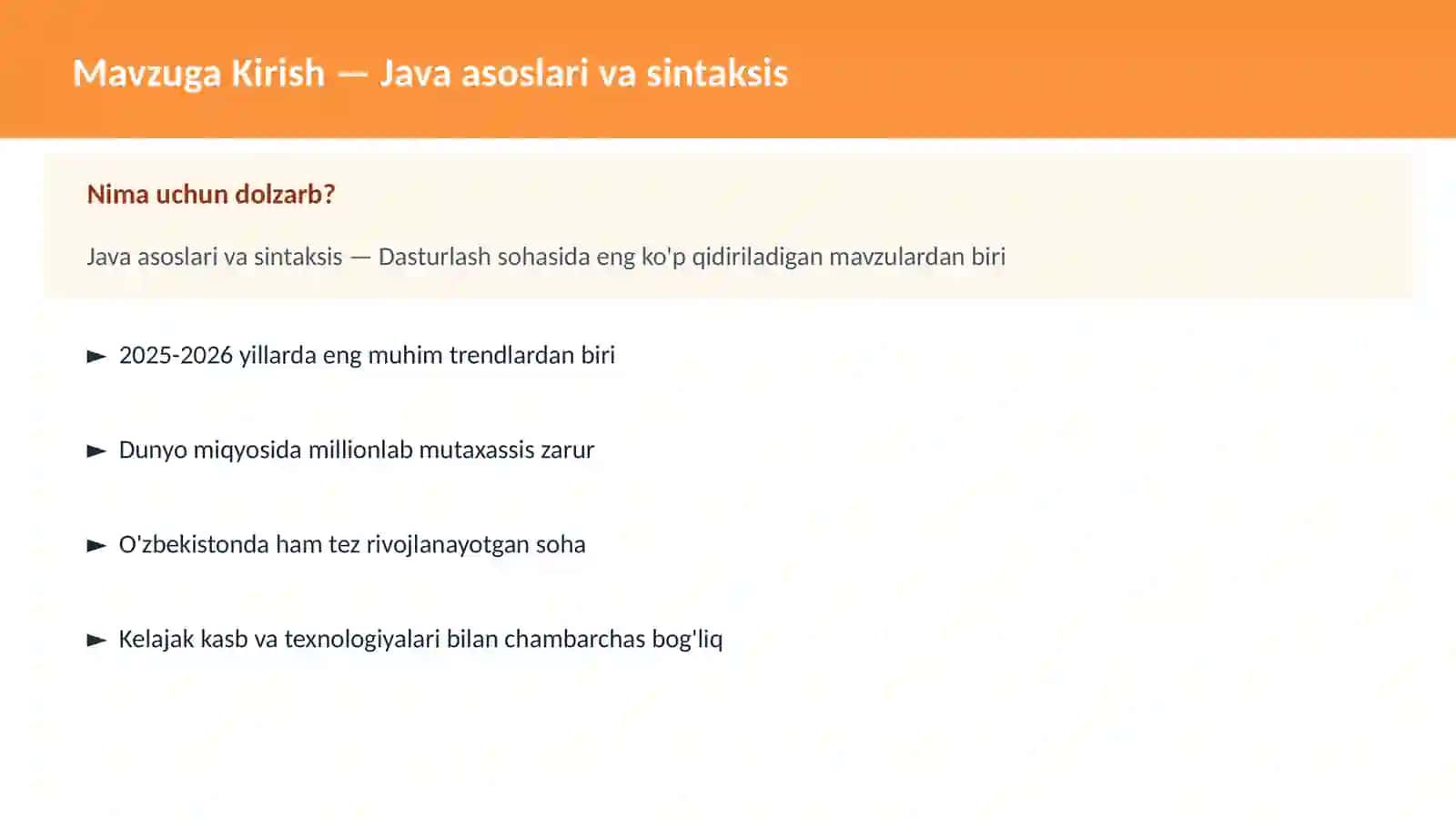 Java asoslari va sintaksis 2