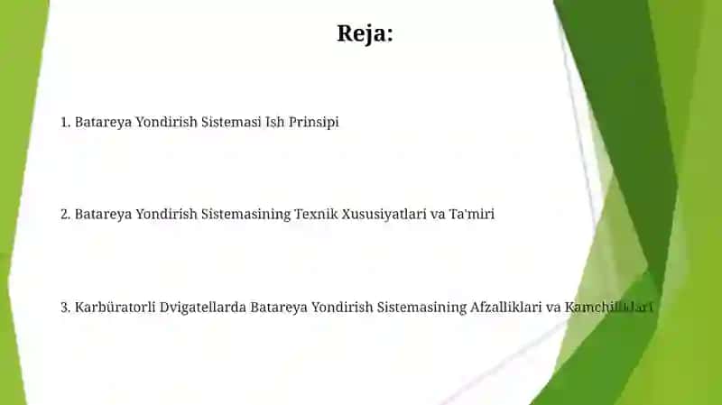Karbyuratorli divigatilarning batareyali òt olish tizimi 2