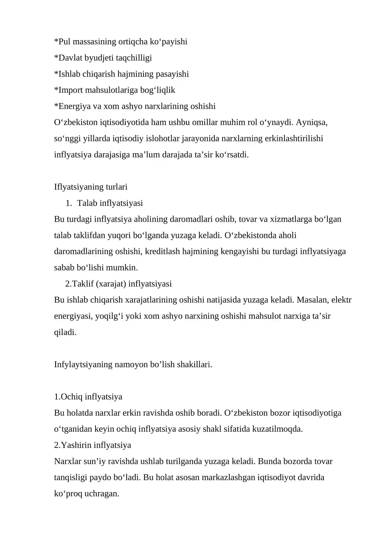 Inflyatsiya va uning namoyon bo’lish shakllari (O’zbekiston misolida) 2