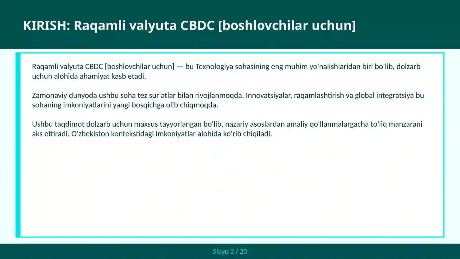 Raqamli valyuta CBDC [boshlovchilar uchun] 2