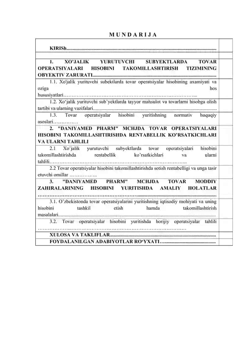 XO‘JALIK YURITUVCHI SUBYEKTLARDA TOVAR OPERATSIYALARI HISOBINI TAKOMILLASHTIRISH 2