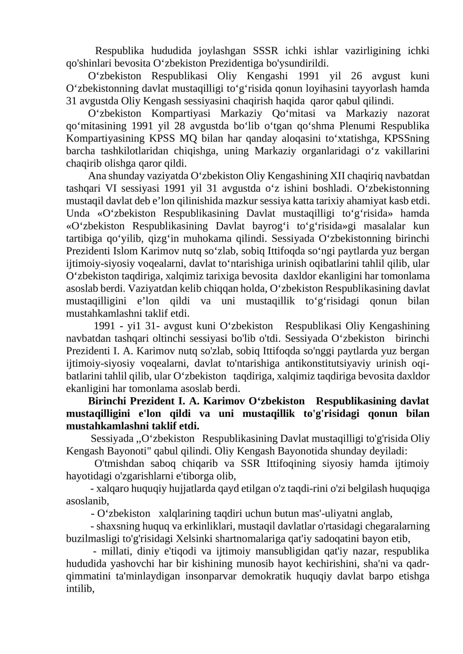 Mustaqil O‘zbekiston Respublikasi tashkil topishining tarixiy ahamiyati 2
