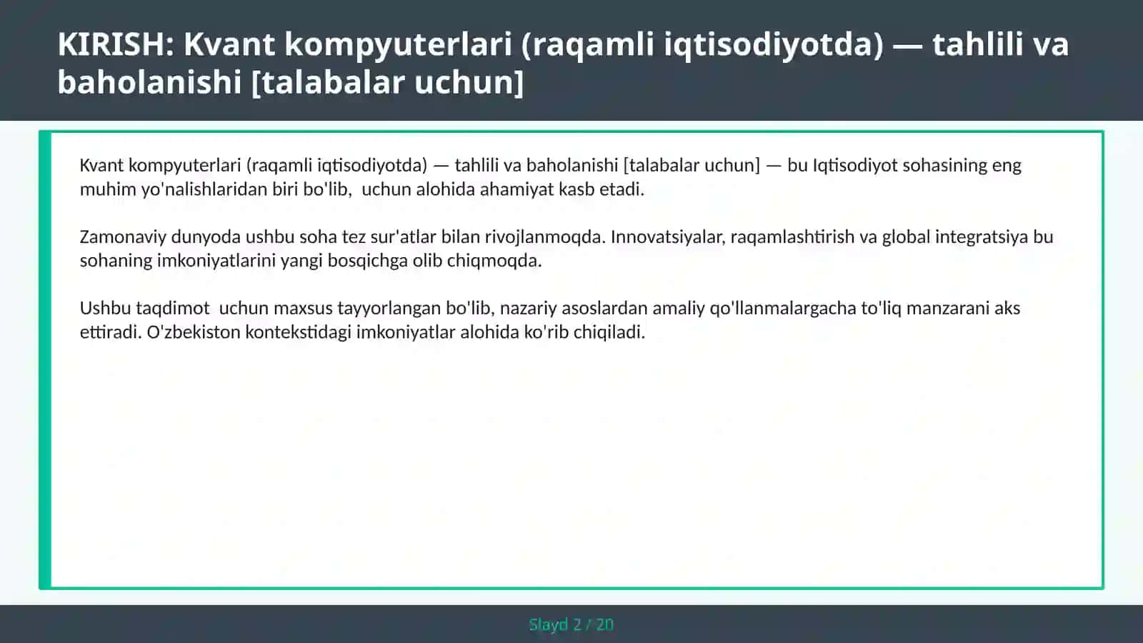 KVANT KOMPYUTERLARI (RAQAMLI IQTISODIYOTDA) — TAHLILI VA BAHOLANISHI [TALABALAR UCHUN] 2