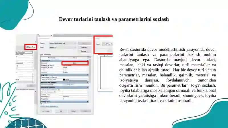 Revitʼda devor (wall) modellashtirish 2