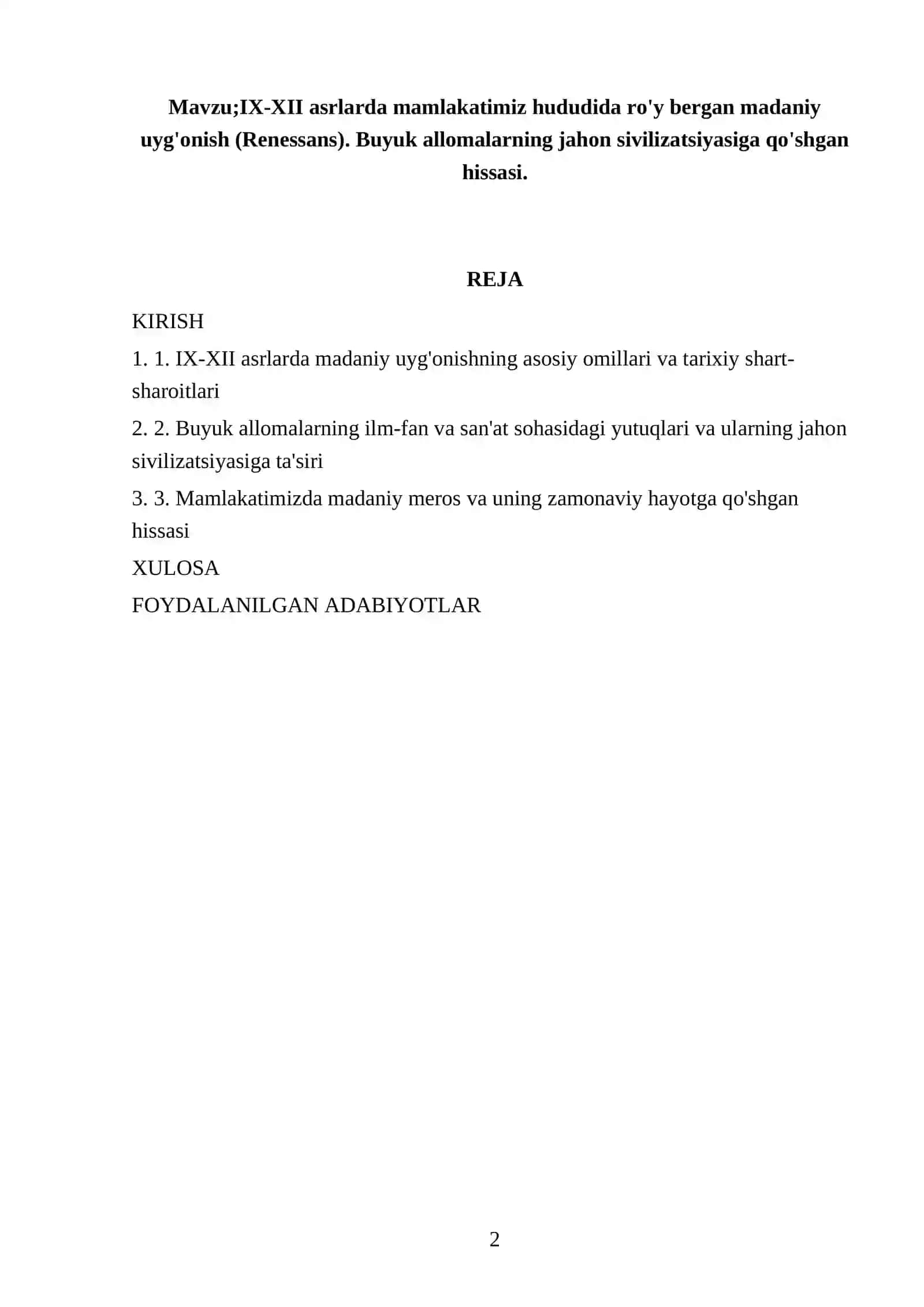 IX-XII asrlarda mamlakatimiz hududida ro'y bergan madaniy uyg'onish (Renessans) 2